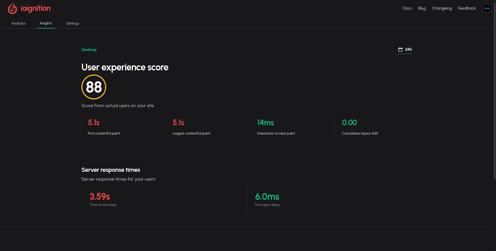 performance insights screen shot